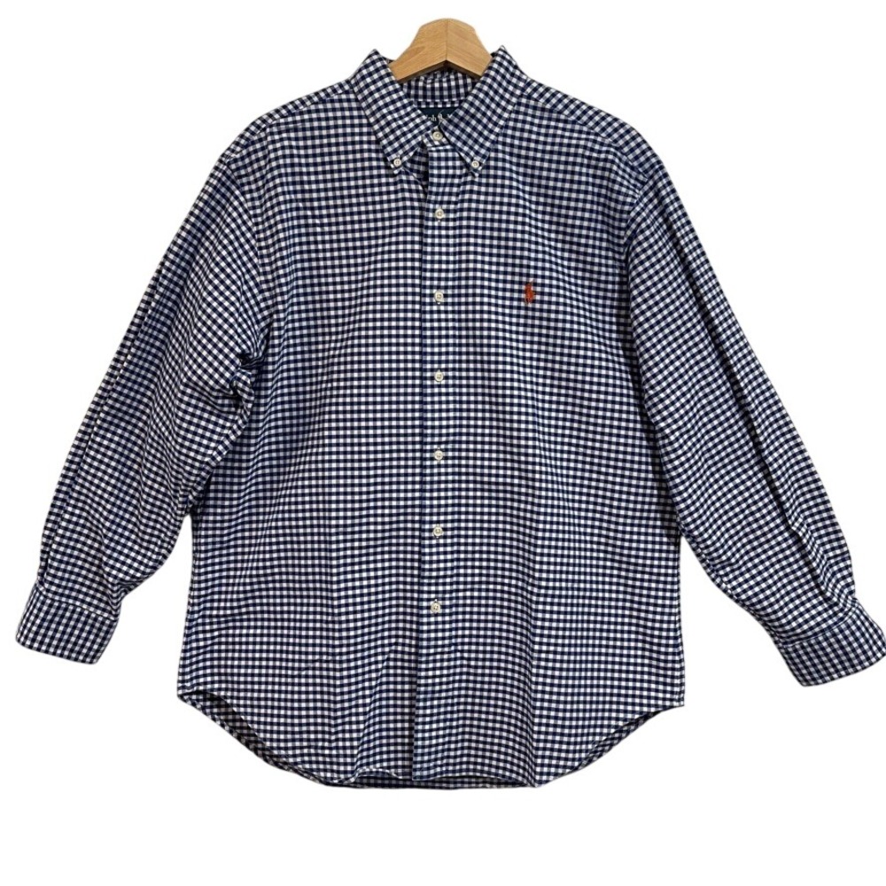 Polo Ralph Lauren Mens Classic Fit Gingham Button Down Shirt Blue White 16.5